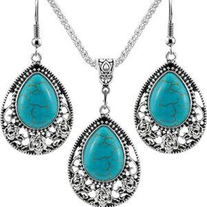 Turquoise Pendant Necklace Earring Set